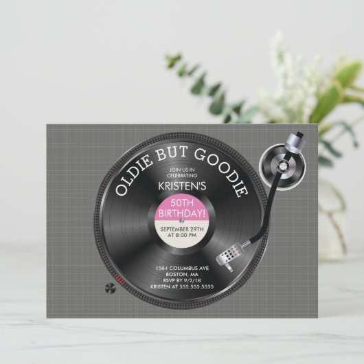Retro Platenspeler Verjaardagsfeest Uitnodiging (Staand voorkant)