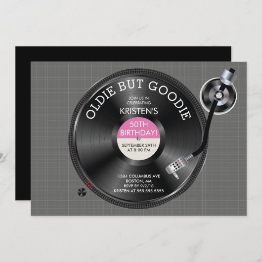 Retro Platenspeler Verjaardagsfeest Uitnodiging (Voorkant / Achterkant)
