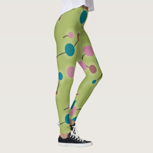Retro Playful Large Molecules Universe Blue Green Leggings (Rechts)