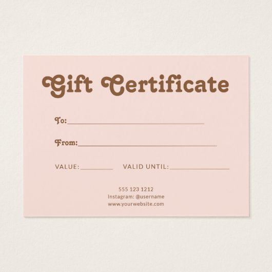 Retro Playful Minimalist Pink Brown Certificate Visitekaartje (Achterkant)