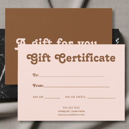 Retro Playful Minimalist Pink Brown Certificate Visitekaartje