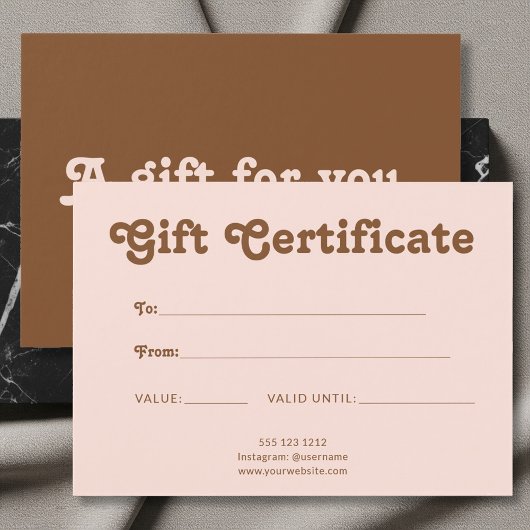 Retro Playful Minimalist Pink Brown Certificate Visitekaartje