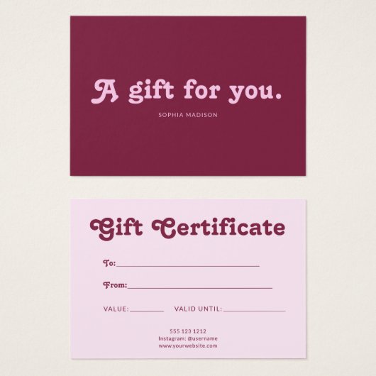 Retro Playful Minimalist Pink Certificate Visitekaartje (Voorkant /achterkant)