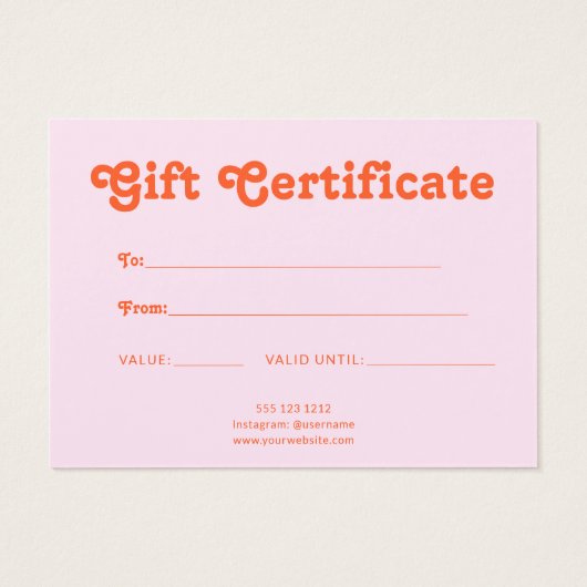 Retro Playful Minimalist Pink Orange Certificate Visitekaartje (Achterkant)