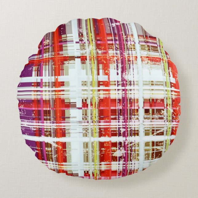 Retro Pluim Perzik Druif Plaid Rond Kussen (Voorkant)
