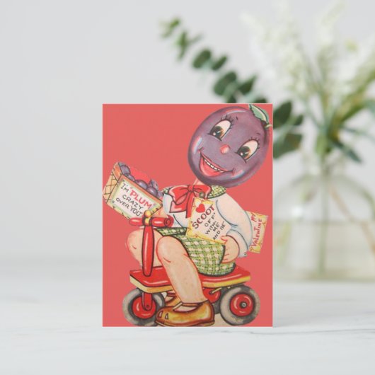  Retro Plum Valentijn Kaart (Staand voorkant)