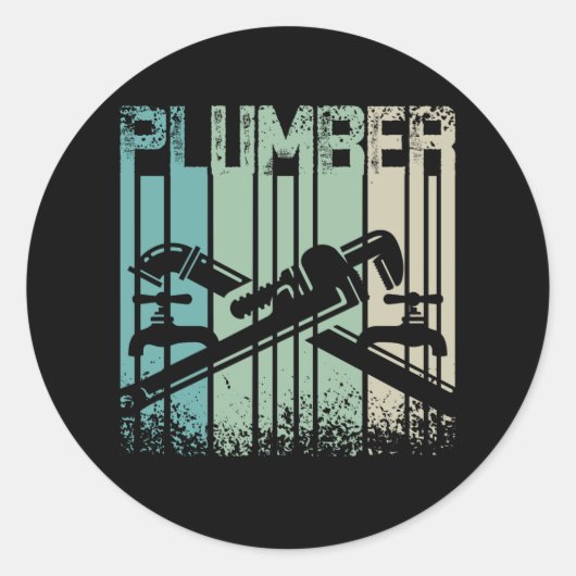 Retro Plumber Ronde Sticker (Voorkant)