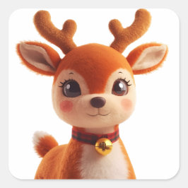 Retro Plush Reindeer Christmas Art Vierkante Sticker