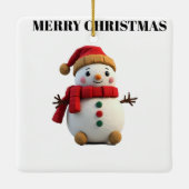 Retro Plush Snowman With Scarf Christmas Keramisch Ornament (Achterkant)