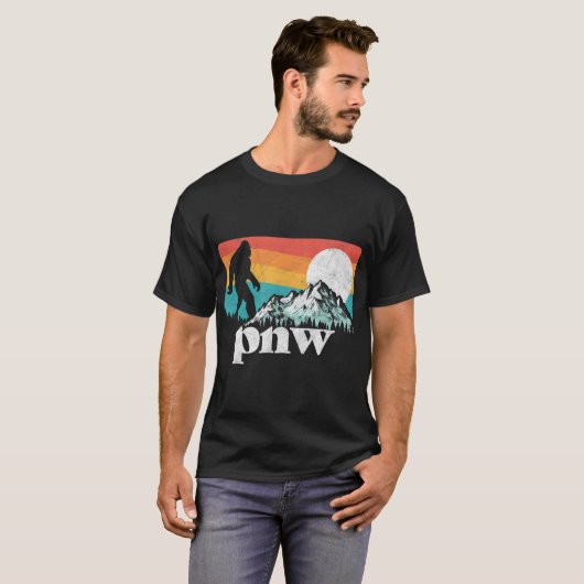 Retro PNW Bigfoot Mountain Design T-shirt (Voorkant volledig)