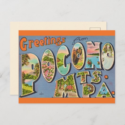 Retro Pocono Mountains Briefkaart (Voorkant / Achterkant)