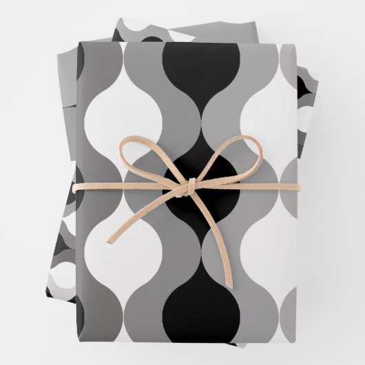 Retro Pods Zwart Wit Grijs Inpakpapier Vel (In situ)
