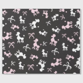 Retro Poedel & strik Roze, Wit & Zwart Chic Cadeaupapier (Vlak)