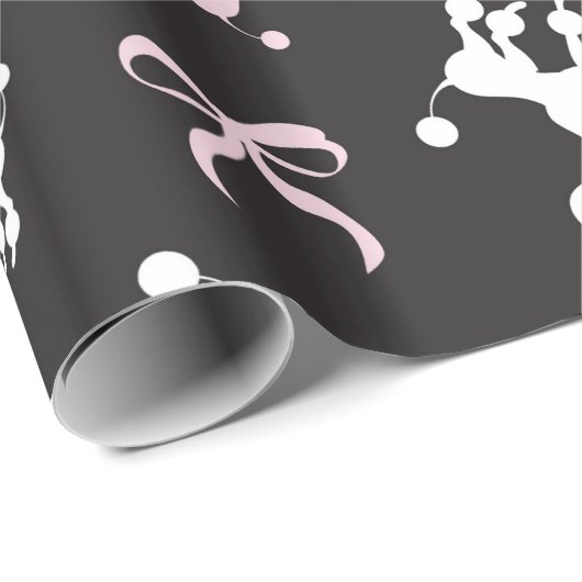 Retro Poedel & strik Roze, Wit & Zwart Chic Cadeaupapier (Rol Hoek)