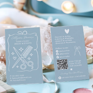 Retro Poederblauwe Doodles Haarstylist QR-code Visitekaartje