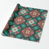 Retro Poinsettia Burst Kerstpatroon Cadeaupapier (Uitgerold)