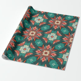 Retro Poinsettia Burst Kerstpatroon Cadeaupapier