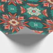 Retro Poinsettia Burst Kerstpatroon Cadeaupapier (Hoek)