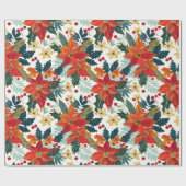 Retro Poinsettia Feestelijk Kerstinpakpapier Cadeaupapier (Vlak)