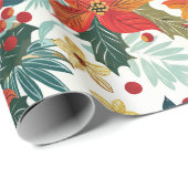Retro Poinsettia Feestelijk Kerstinpakpapier Cadeaupapier (Rol Hoek)