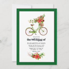 Retro Poinsettia Fiets Kerst Huwelijk Kaart
