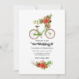 Retro Poinsettia Fiets Kerst Huwelijk Kaart