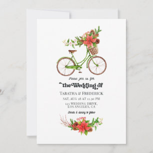 Retro Poinsettia Fiets Kerst Huwelijk Kaart