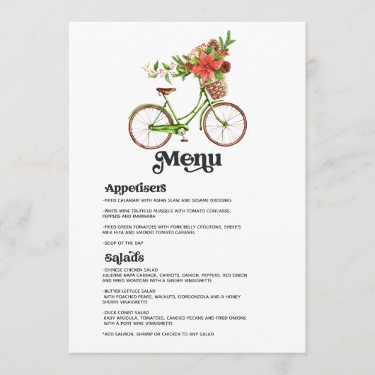 Retro Poinsettia Fiets Kerst Huwelijk Menu (Voorkant)
