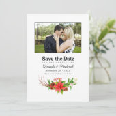 Retro Poinsettia Fiets Kerst Huwelijk QR Code Save The Date (Staand voorkant)