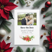 Retro Poinsettia Fiets Kerst Huwelijk QR Code Save The Date