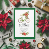 Retro Poinsettia Fiets Kerstbruiloft Kaart