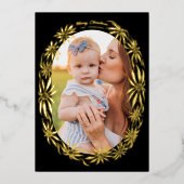 Retro Poinsettia Ovaal Frame Foto Folie Feestdagenkaart (Voorkant)