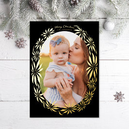 Retro Poinsettia Ovaal Frame Foto Folie Feestdagenkaart