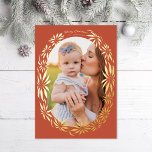 Retro Poinsettia Ovaal Lijst Foto Rood Folie Feestdagenkaart<br><div class="desc">Origineel geïllustreerd lijst gemaakt van poinsettias in echte folie; kies uit goud,  roos of zilvergoud; achtergrondkleur is ook bewerkbaar</div>
