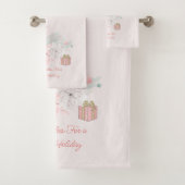 Retro Poinsettias Waterverf Roze witte cadeaus Bad Handdoek (Insitu)