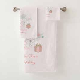Retro Poinsettias Waterverf Roze witte cadeaus Bad Handdoek