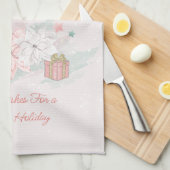 Retro Poinsettias Waterverf Roze witte cadeaus Theedoek (Quarter Fold)