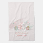 Retro Poinsettias Waterverf Roze witte cadeaus Theedoek (Verticaal)