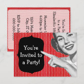 Retro Pointing Woman Birthday Kaart (Voorkant / Achterkant)