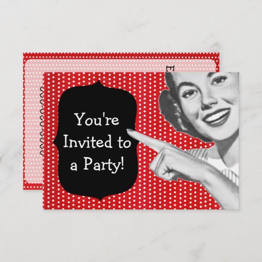 Retro Pointing Woman Birthday Kaart (Voorkant / Achterkant)