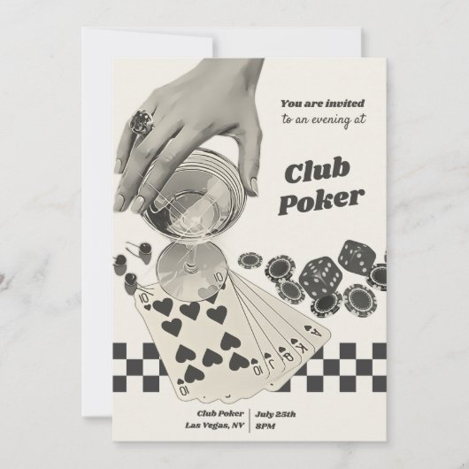 Retro Poker Night Cocktail Party Uitnodigen Kaart (Voorkant)