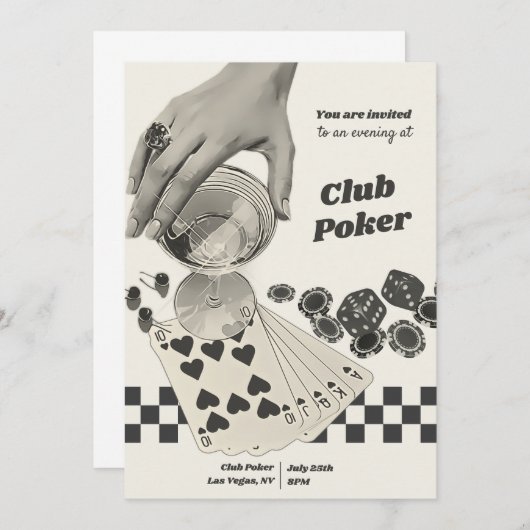 Retro Poker Night Cocktail Party Uitnodigen Kaart (Voorkant / Achterkant)