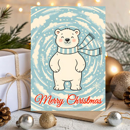 Retro Polar Bear Blizzard Christmas Feestdagen Kaart