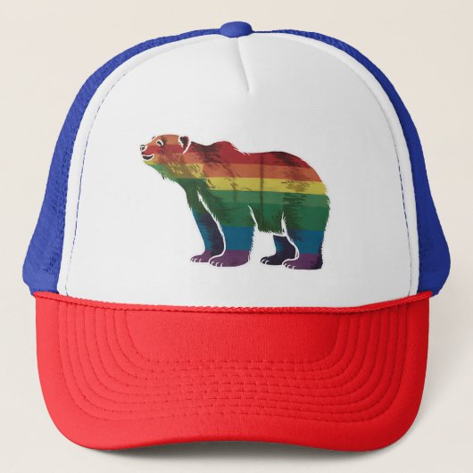 Retro Polar Beer Regenboog Lesbisch LGBT Gay Pride Trucker Pet (Voorkant)