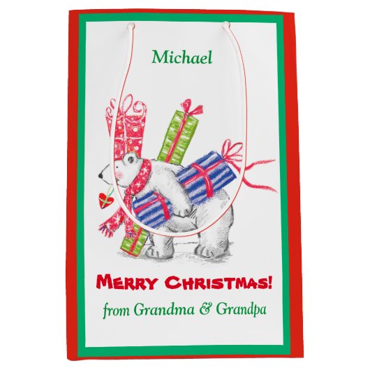 Retro Polar met kerstcadeautjes op maat Medium Cadeauzakje (Voorkant)