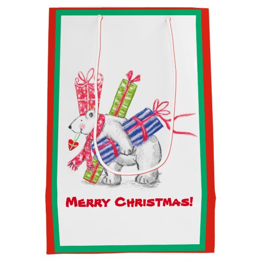 Retro Polar met kerstcadeautjes op maat Medium Cadeauzakje (Achterkant)