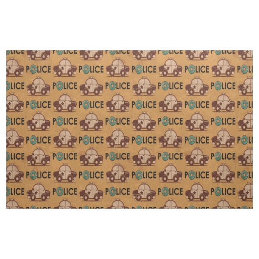 Retro Politie Auto Donuts Bruin Stof (Fat Quarter)