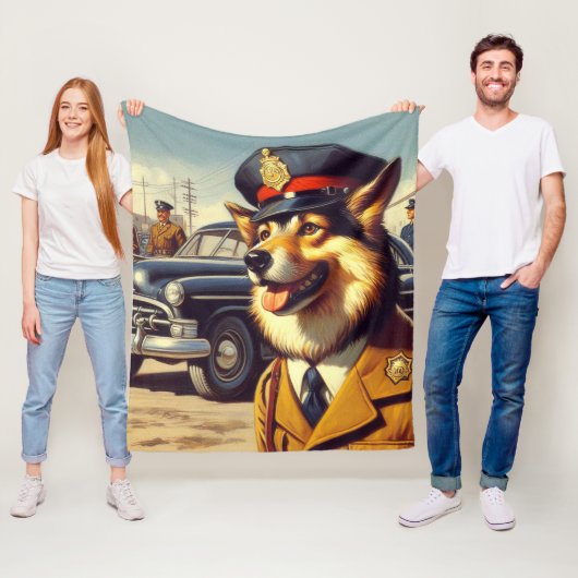 Retro politiehond schilderen fleece deken (In situ)