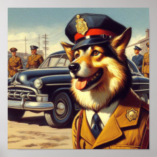 Retro politiehond schilderen poster