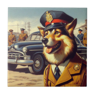 Retro politiehond schilderen tegeltje